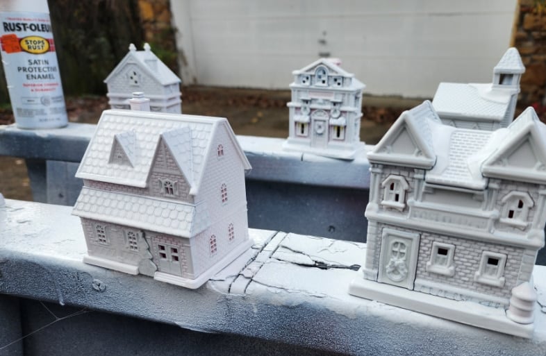 white dollar store Christmas Village