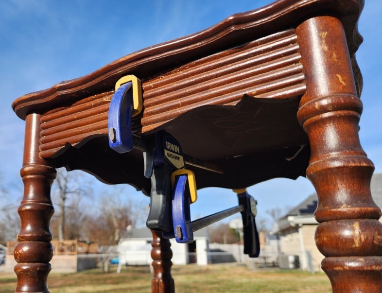 clamp table skirt until glue sets up