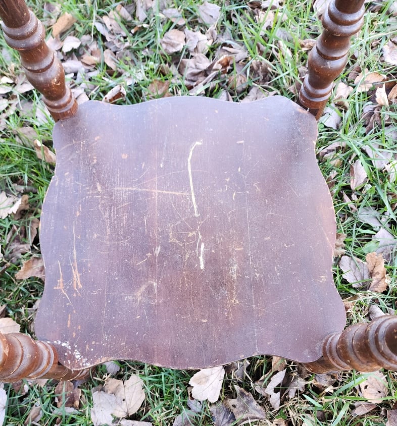 lower shelf with deep gouges