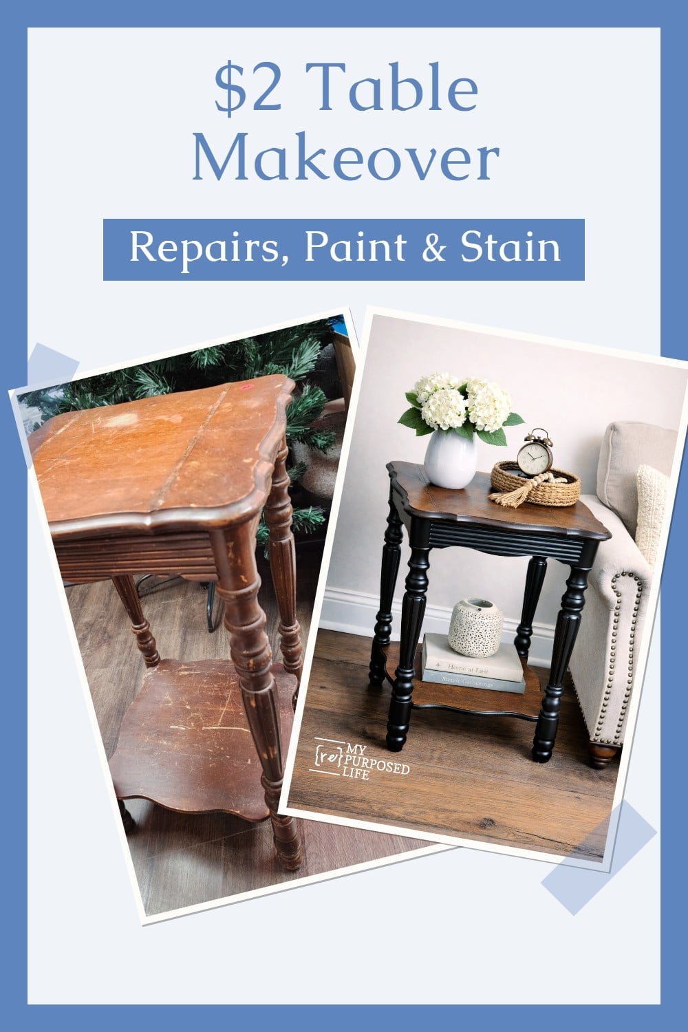 repairs paint and stain transform $2 thrift store table via @repurposedlife