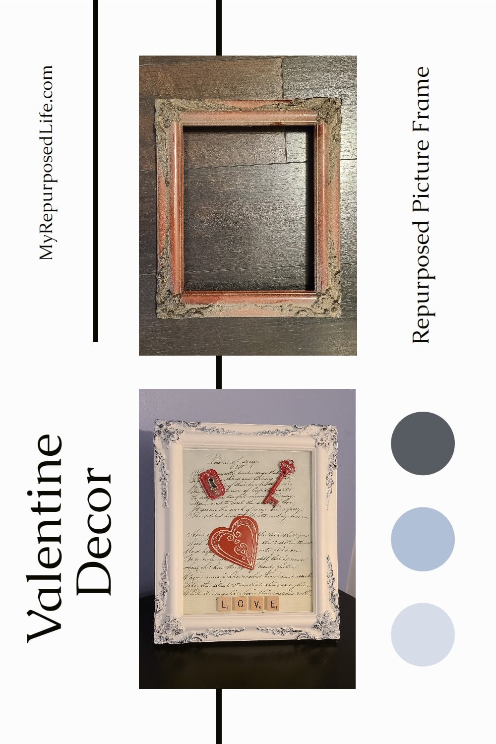 Easy Picture Frame Valentine project. Perfect as a gift, home decor, or even as a wedding gift. Step by step directions and tips to DIY it. #MyRepurposedLife #repurposed #pictureframe #diy #easy #project #valentine #wedding #homedecor via @repurposedlife