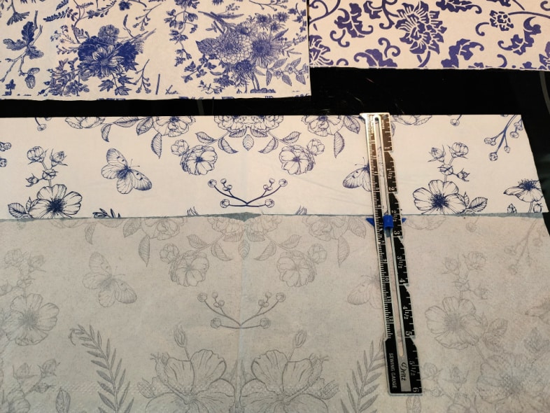 a hem guide helps measure napkins for decoupage