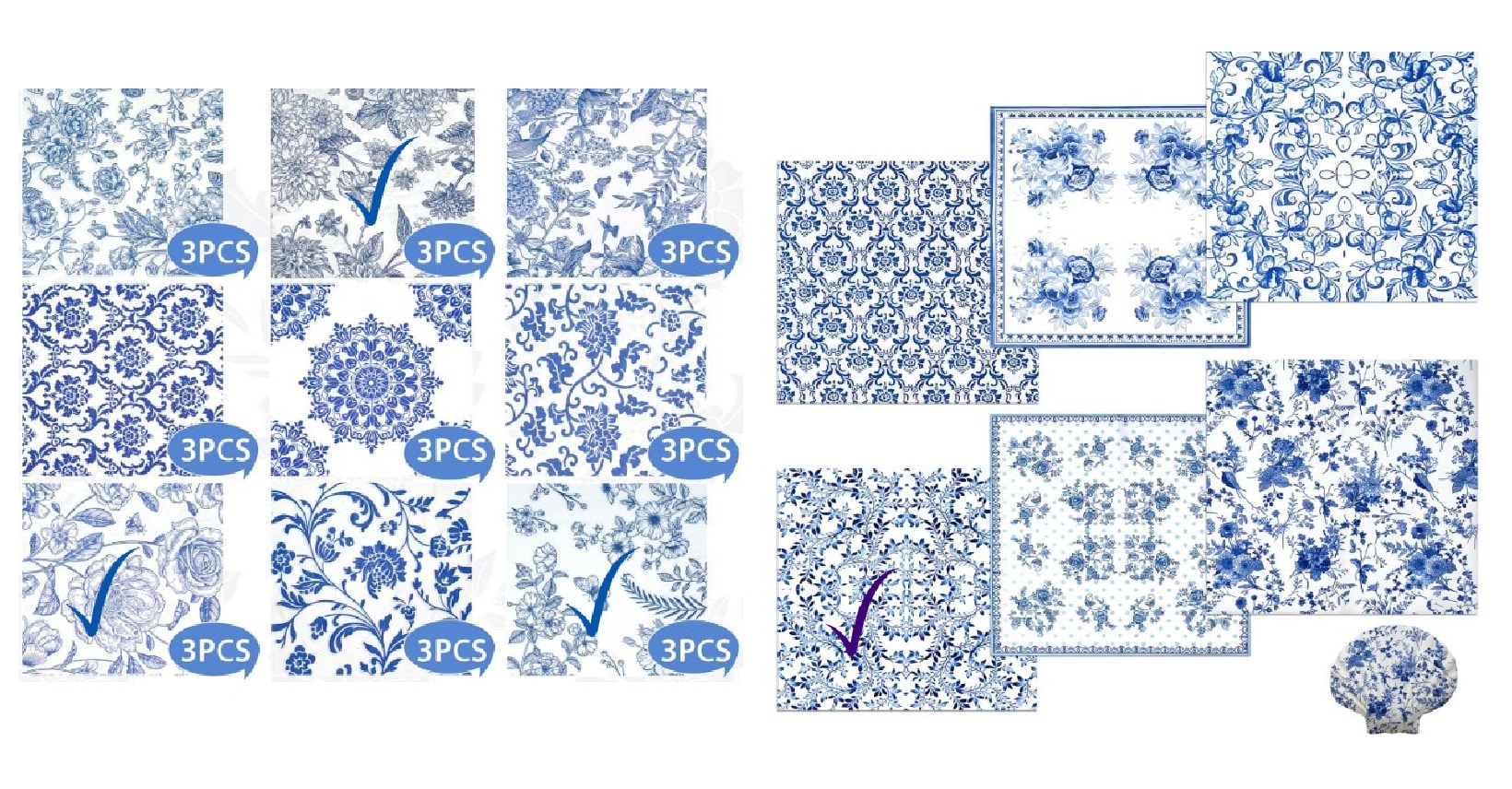 blue and white napkins used for decoupage