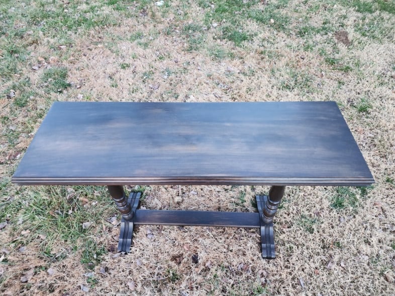 brown era sofa table after black wash