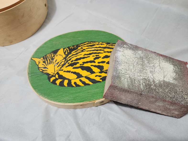  lightly sand painted tops of oval balsa boxes