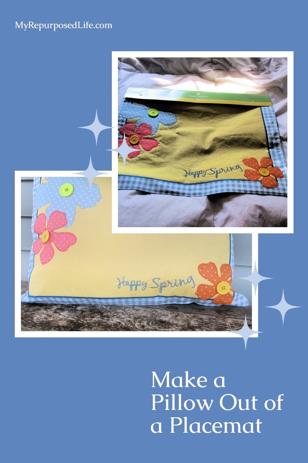 Transform your plain placemats into stylish pillows with our easy DIY placemat pillow tutorial. Elevate your home decor with personalized pillows made from materials you already have on hand. Follow our step-by-step instructions and create a cozy and unique accent piece for your living space. Perfect for beginners and seasoned DIYers alike. Start your project today! #MyRepurposedLife #easy #pillow via @repurposedlife