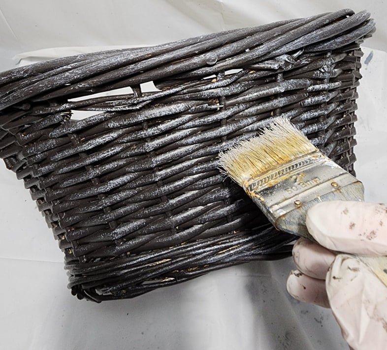painting a basket with a dry brush technique