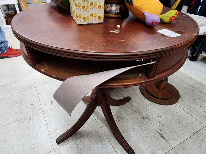 thrift store drum table missing drawer