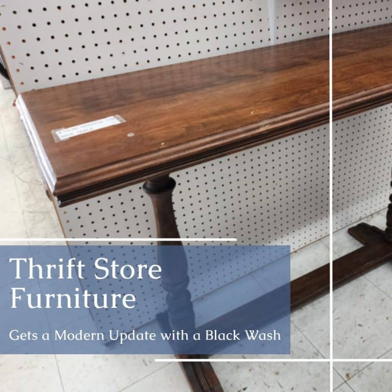 thrift store table makeover using a black wash