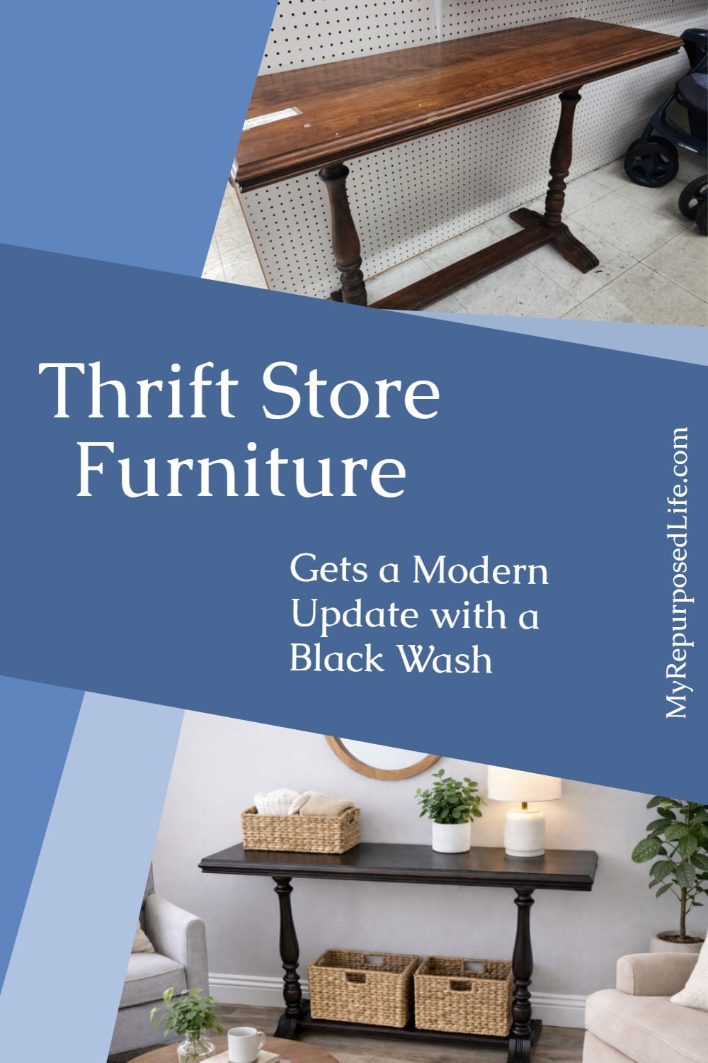 Black Wash Console Table Makeover via @repurposedlife