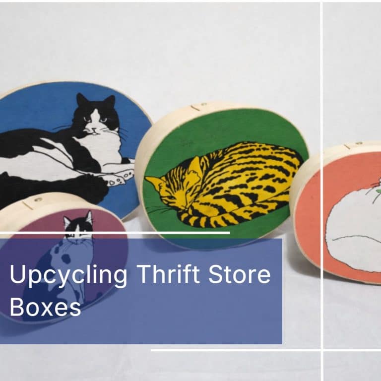 upcycle thrift store boxes into blue and white floral storage