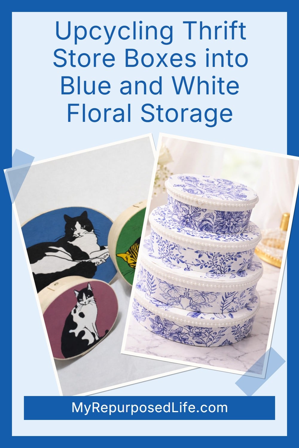 Blue and White Florals-Balsa Boxes Makeover via @repurposedlife
