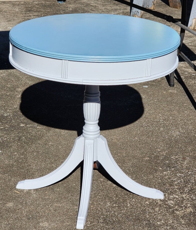 first coat of blue on table top