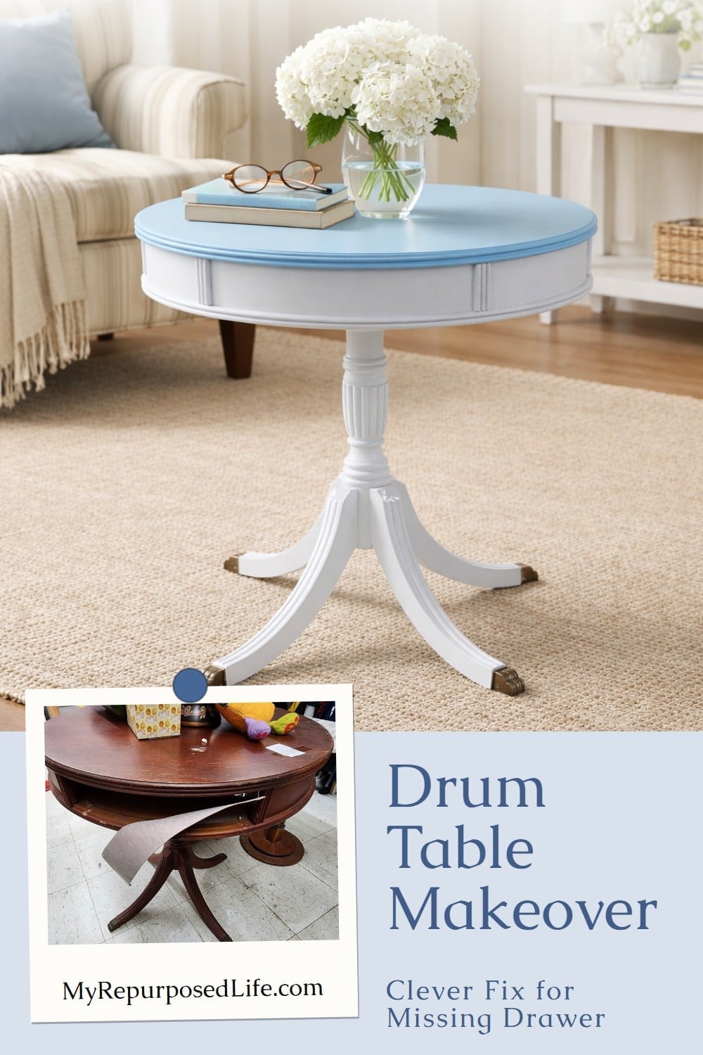How I Fixed a Missing Drawer in This Vintage Drum Table Makeover via @repurposedlife