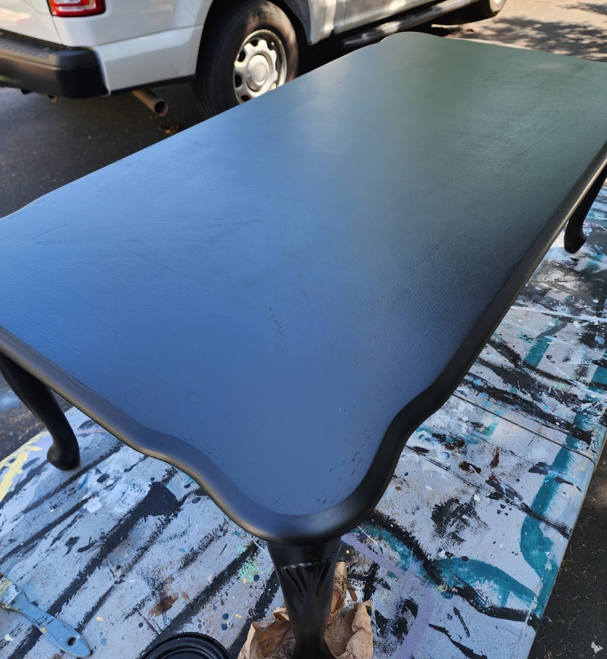 black french provincial coffee table after 2 coats of paint