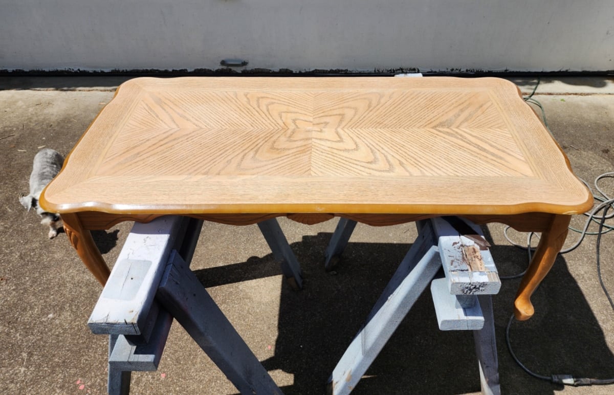 freshly sanded tabletop