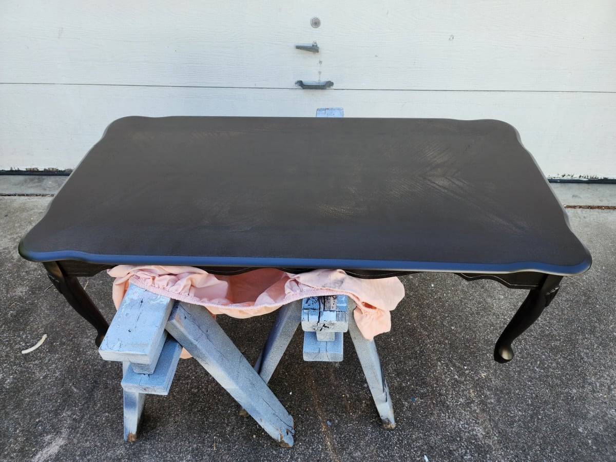 tabletop after first coat of warm embers