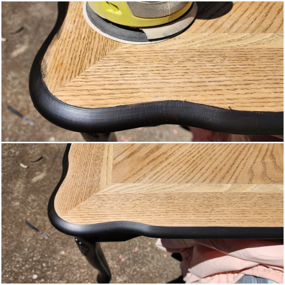 tabletop before and after sanding