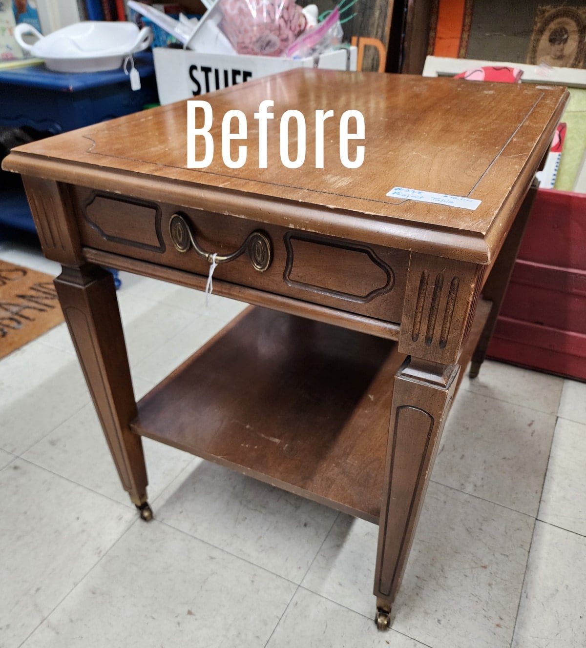 vintage end table before