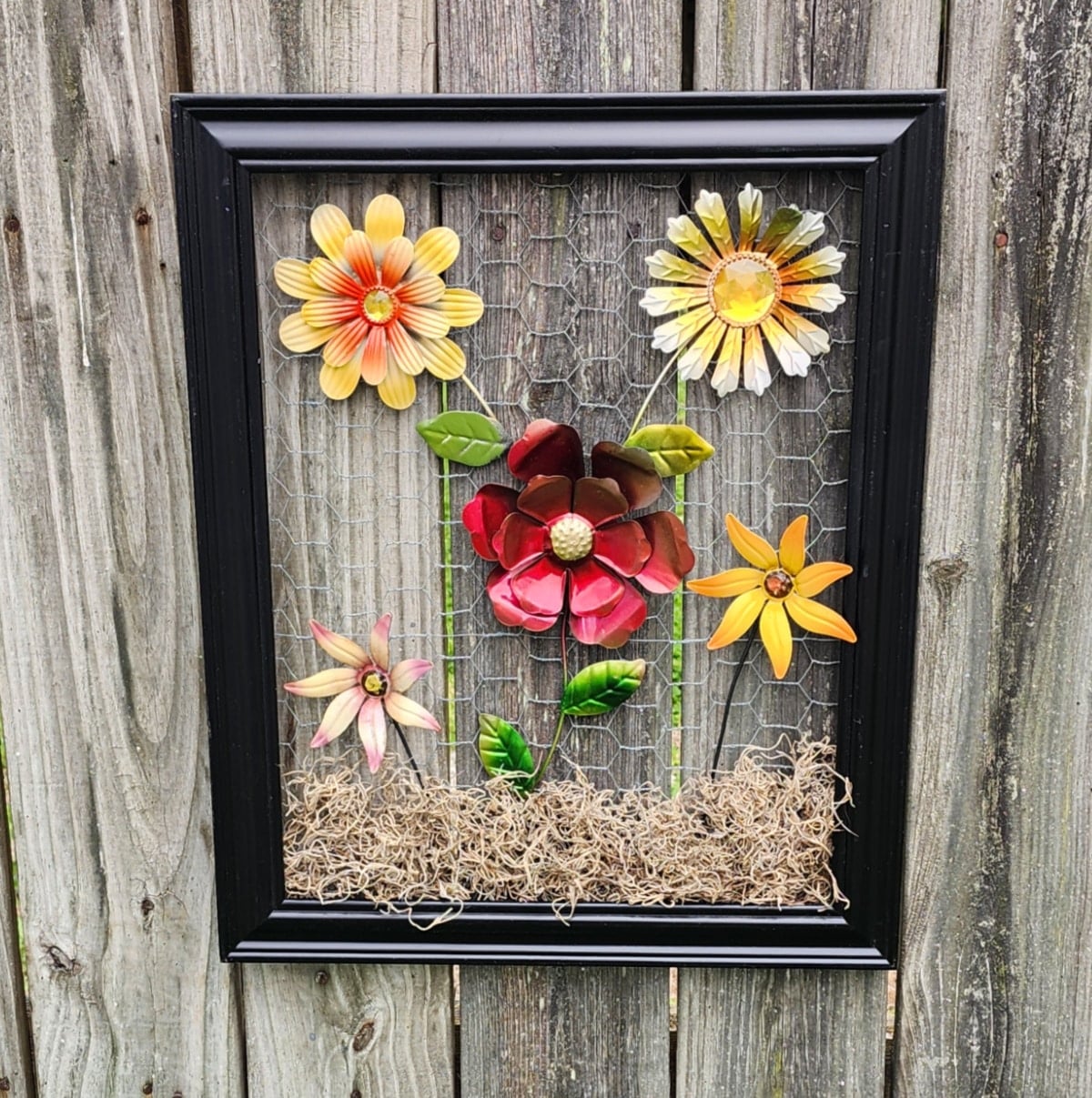 Dollar Tree metal flower craft with spanish mosss