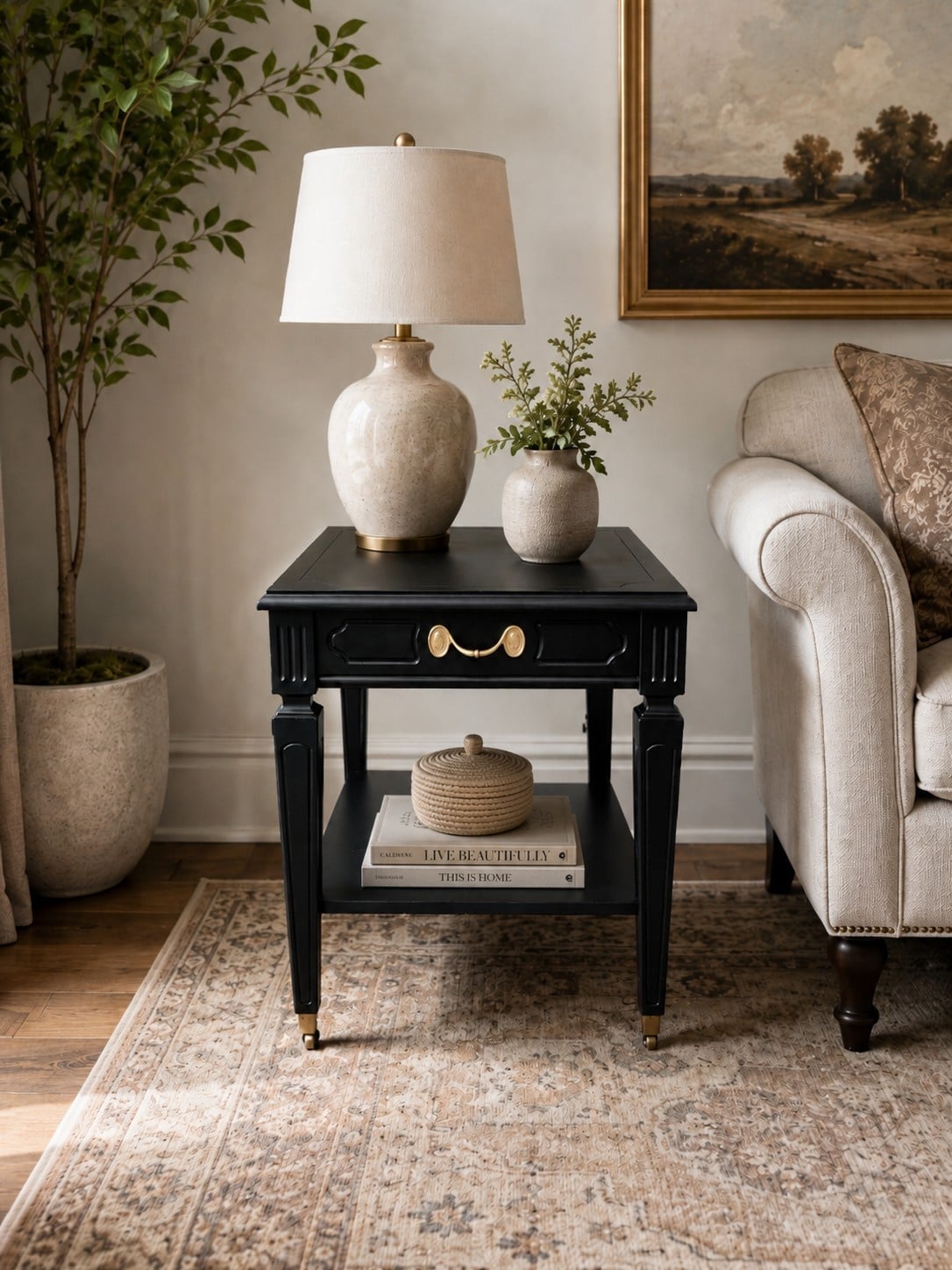 classic black vintage end table makeover