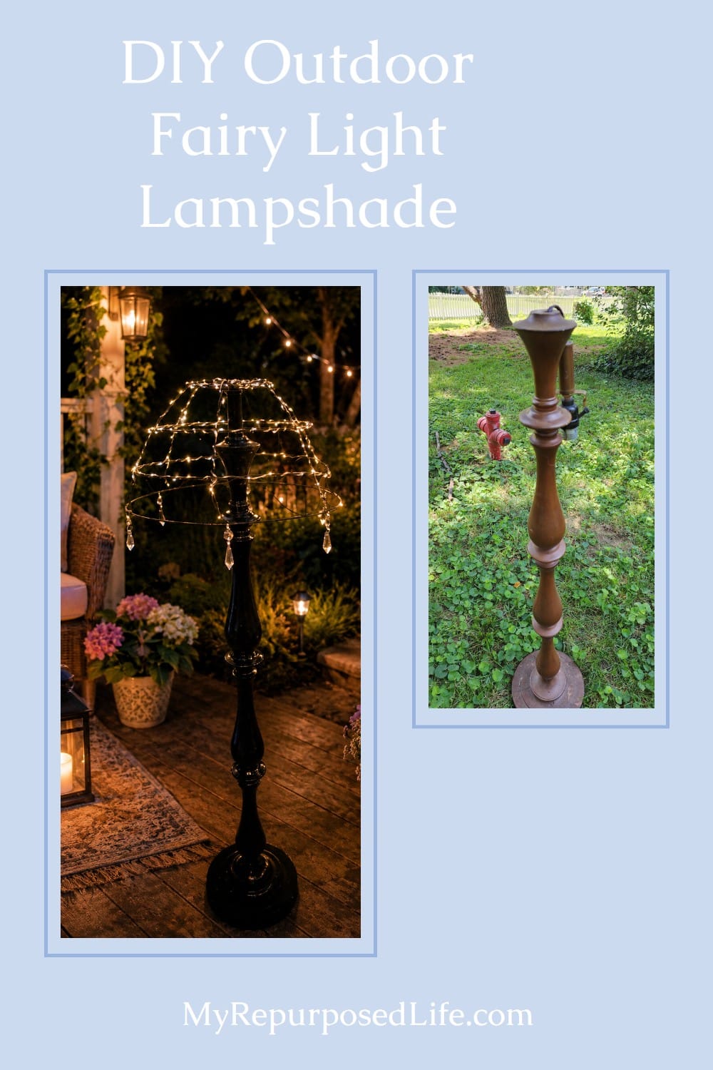 Fairy Light Lampshade With an Upcycled Lamp Base via @repurposedlife