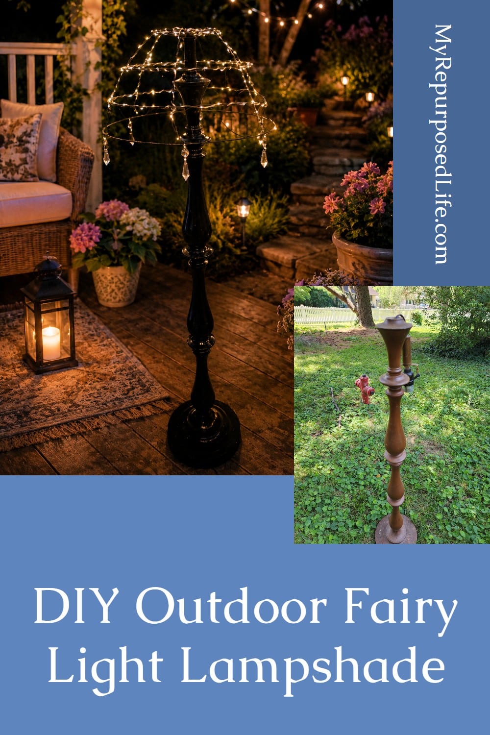 DIY Outdoor Fairy Light Lampshade via @repurposedlife