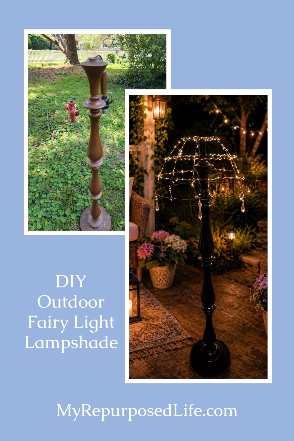 DIY Outdoor Garden Fairy Light Lampshade via @repurposedlife