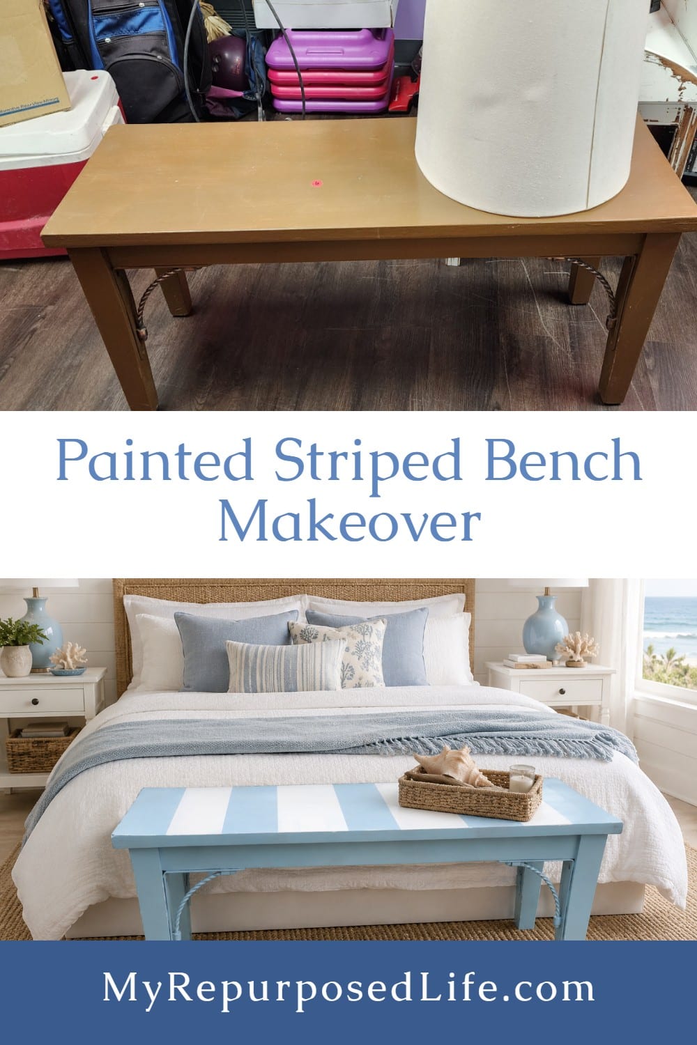 paint stripes on a thrift store bench via @repurposedlife