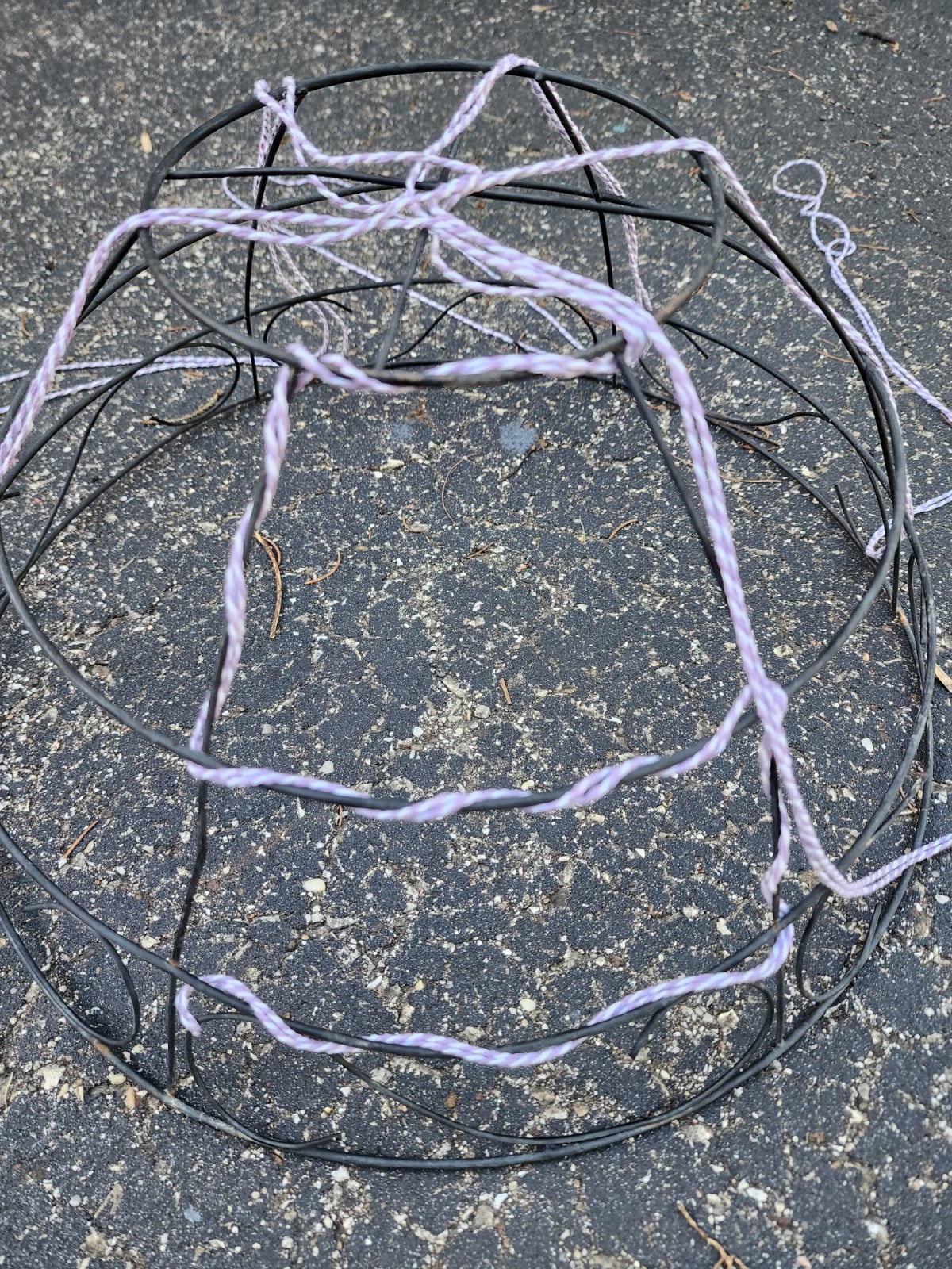 twine wrapped around wire basket section