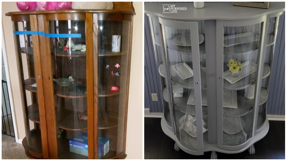 curved glass china cabinet before and after