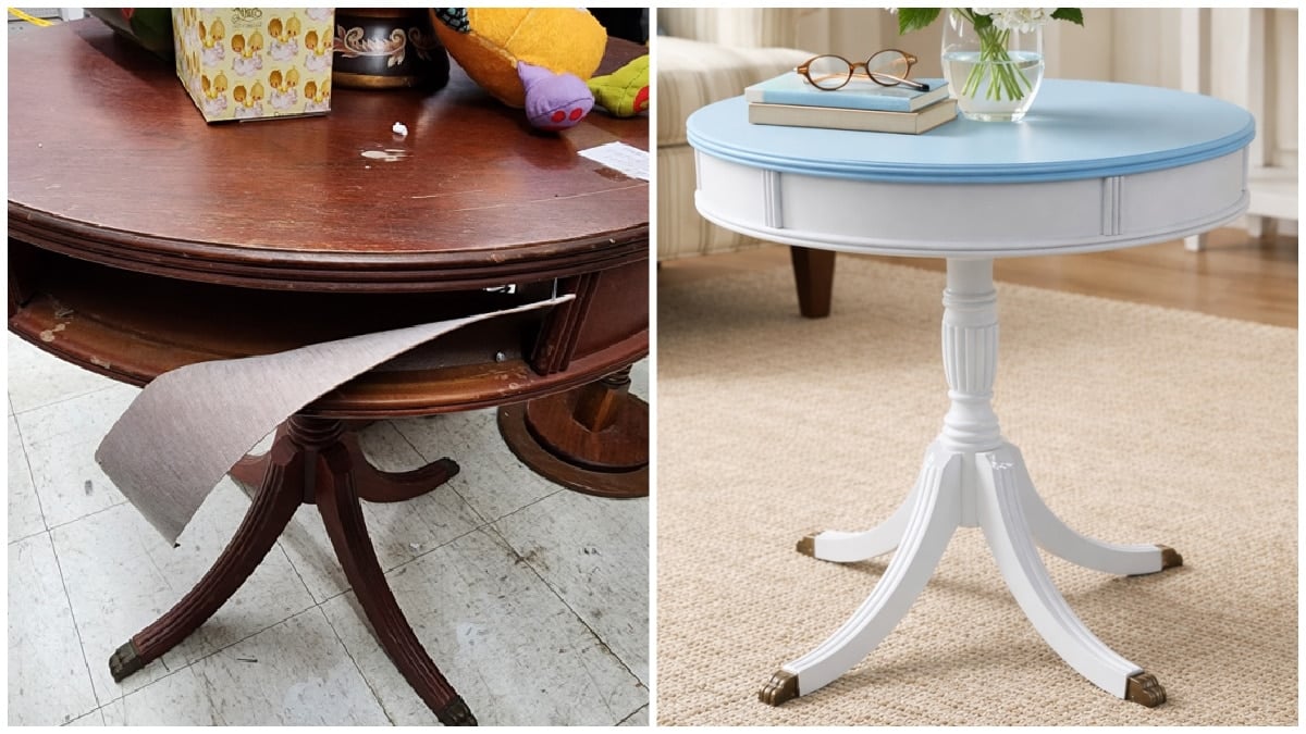 drawerless drum table makeover