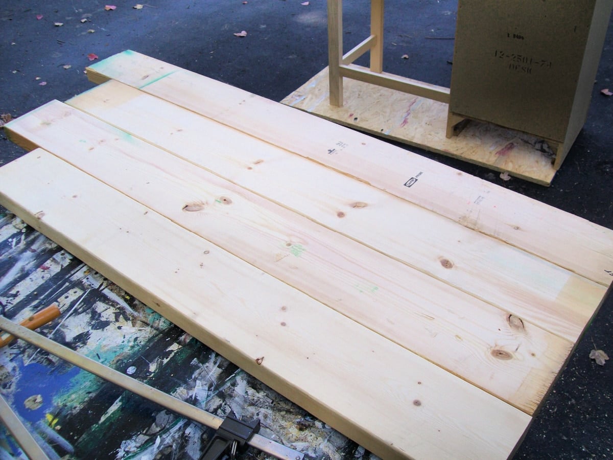 four large boards make a kitchen island top