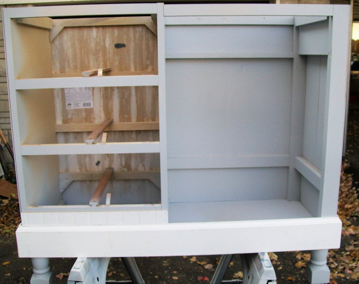 front of island with primer coat and trim