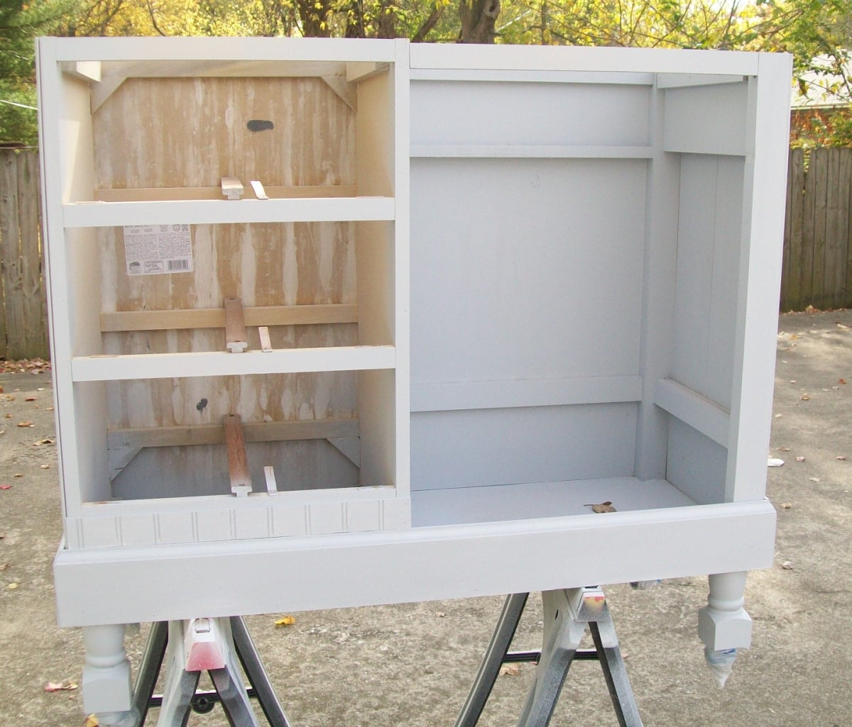 kitchen island with gray primer paint