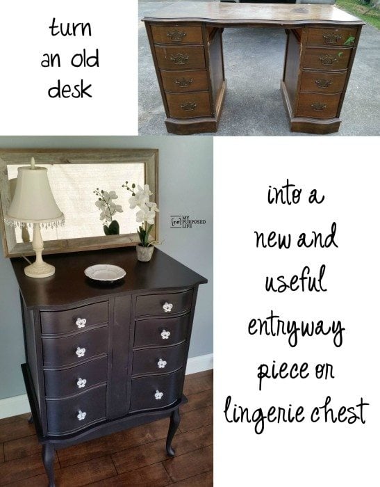 repurposed desk into a dressing table