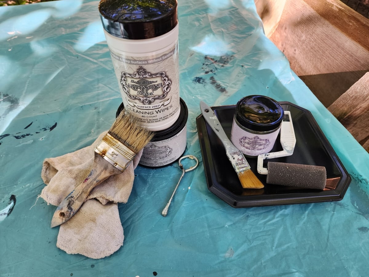 supplies for small wooden cabinet makeover