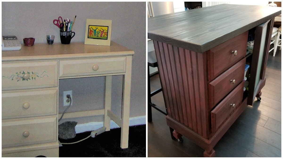 transform a desk into a kitchen island
