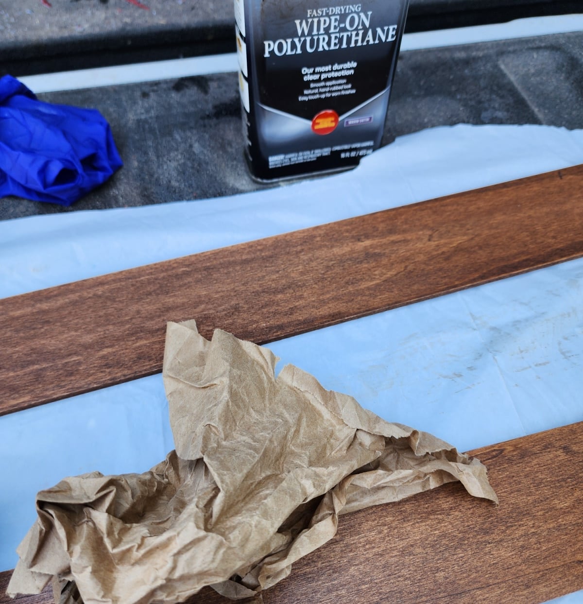 brown paper used to sand between coats of wipe-on poly