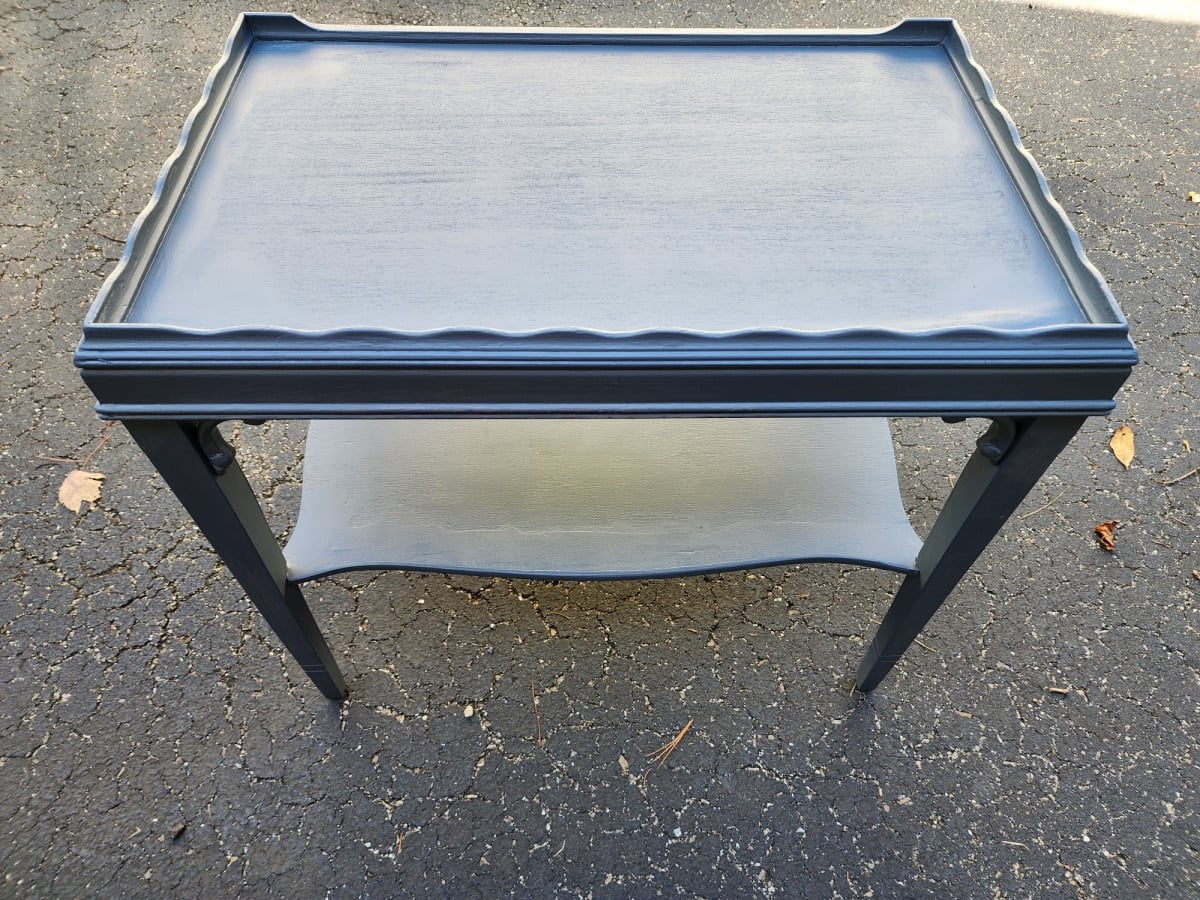 first coat of cathedral on a small side table