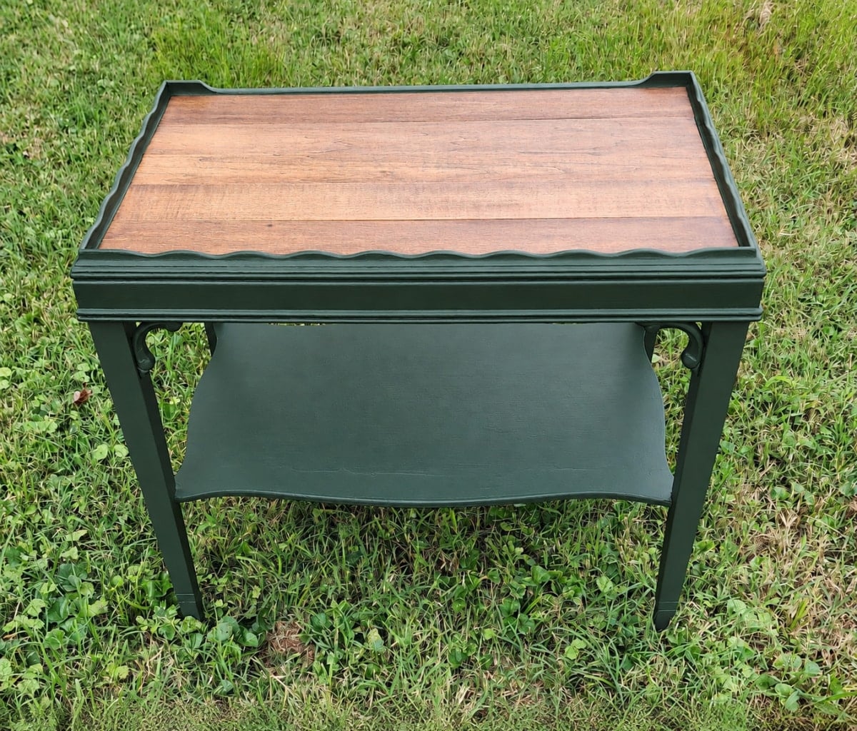 photo shopped thrift store table in dark green