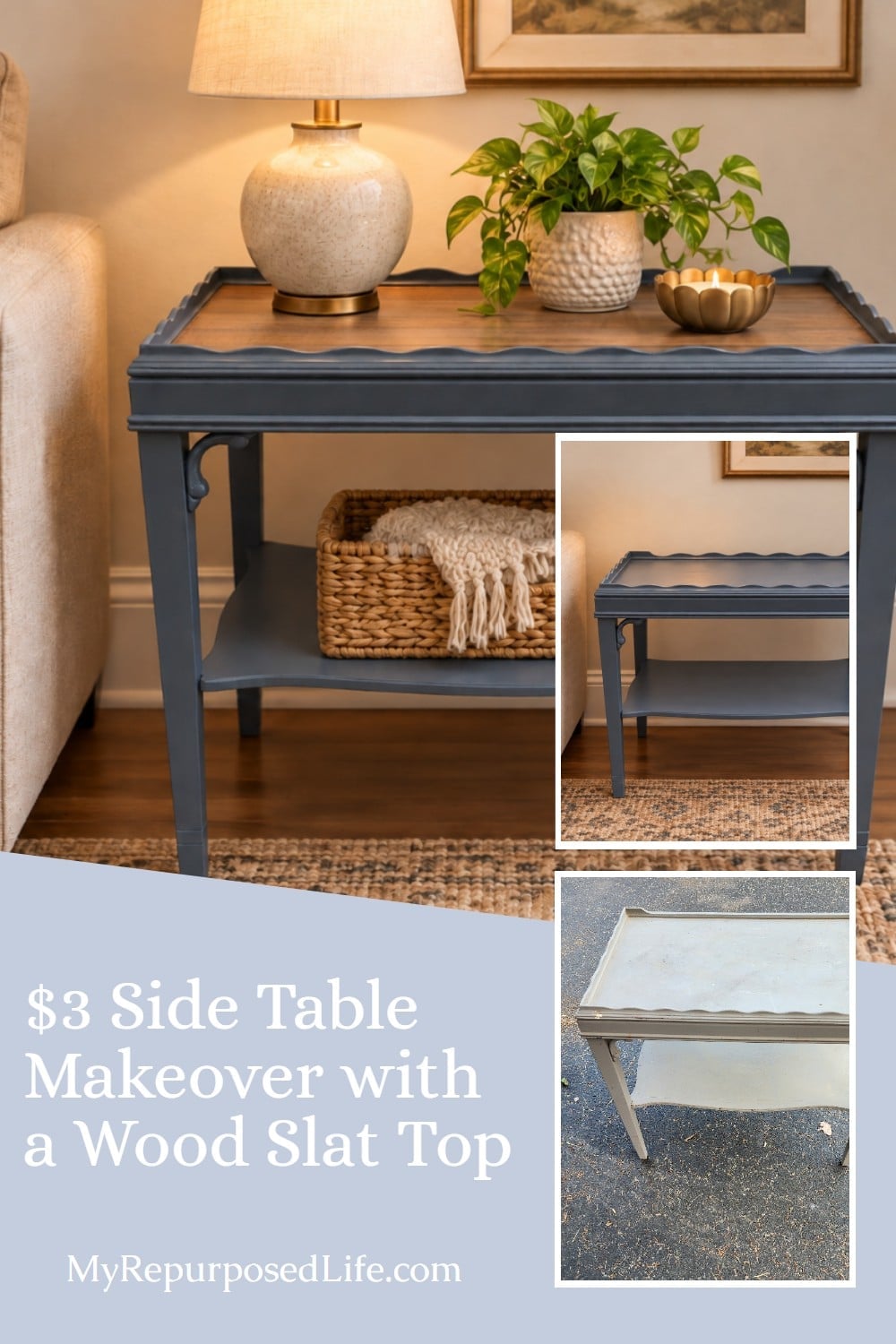 three dollar side table makeover via @repurposedlife
