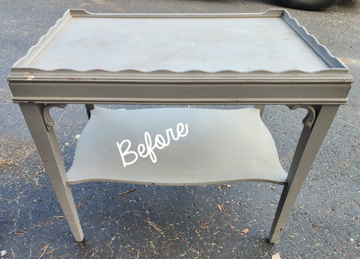 thrift store side table before