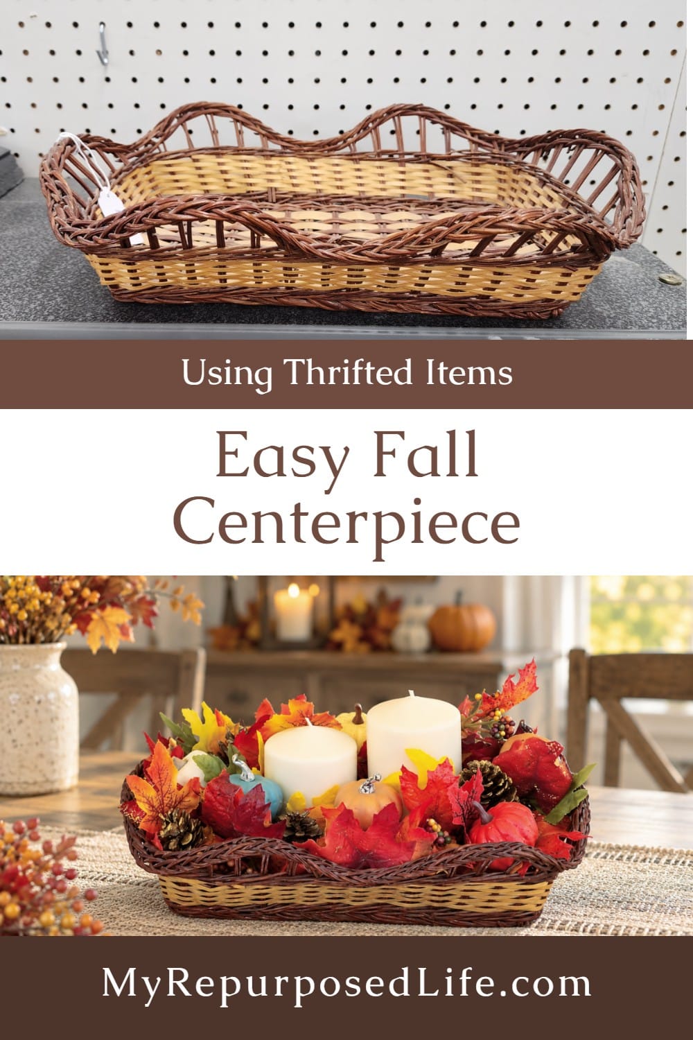 Easy Fall Centerpiece Thrifted Basket via @repurposedlife