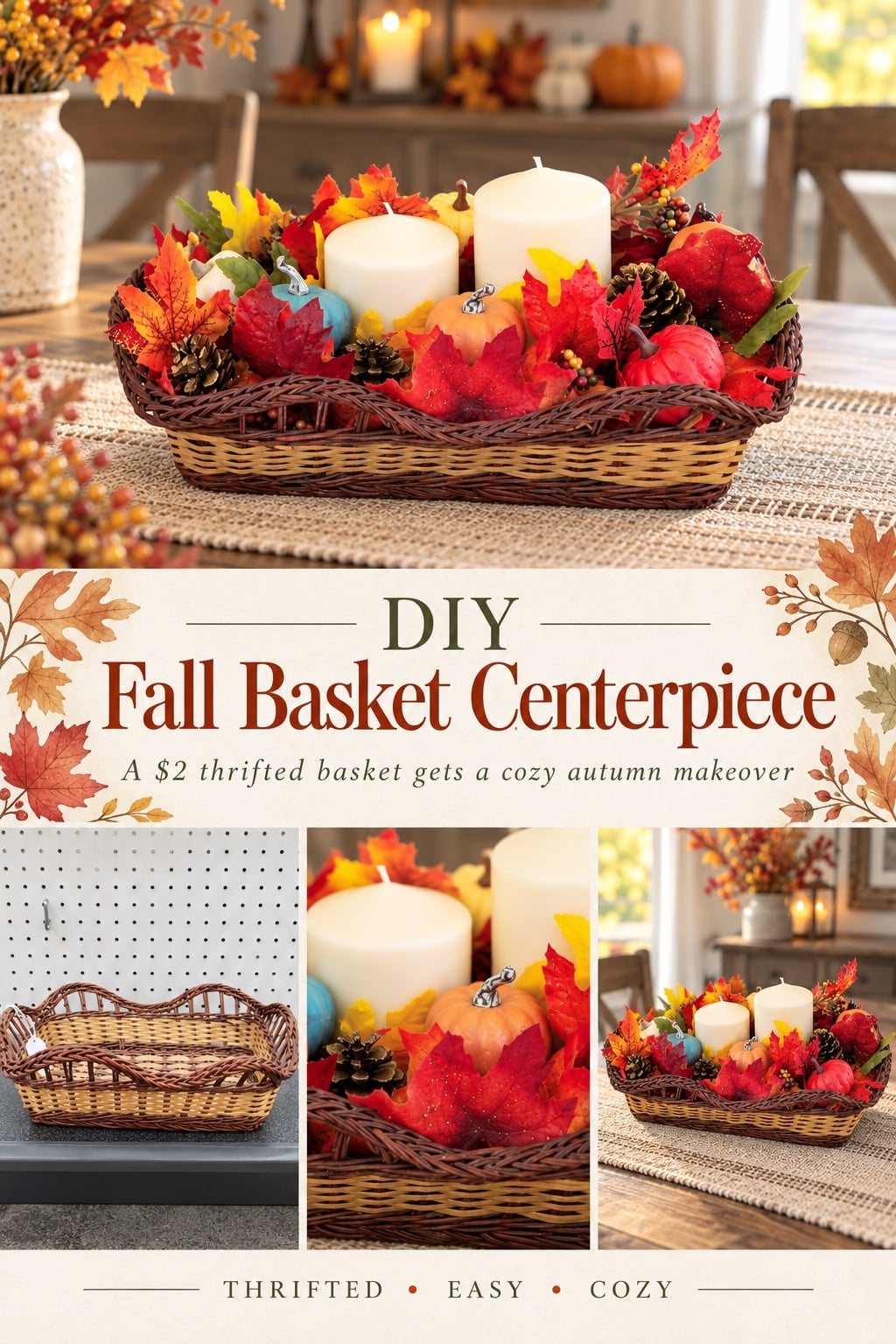 Fall Basket Centerpiece with thrifted finds | Easy Project via @repurposedlife