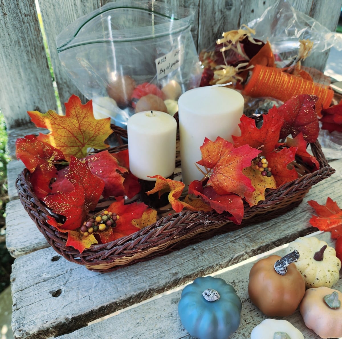 arranging a simple fall centerpiece basket