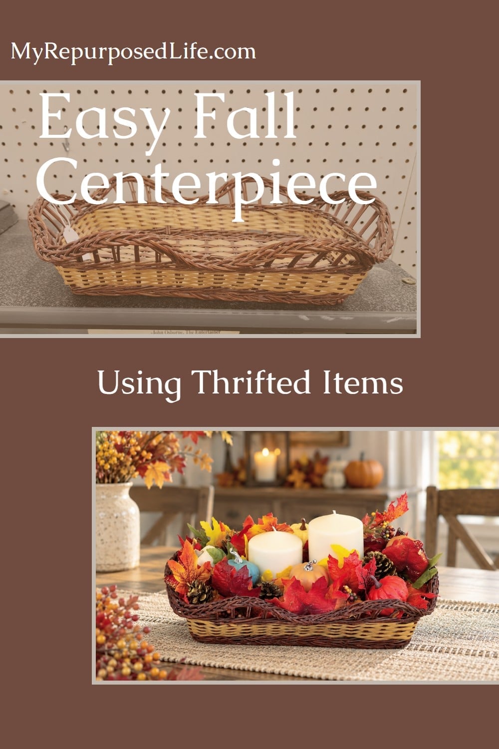 Easy Fall Centerpiece Thrifted Basket via @repurposedlife