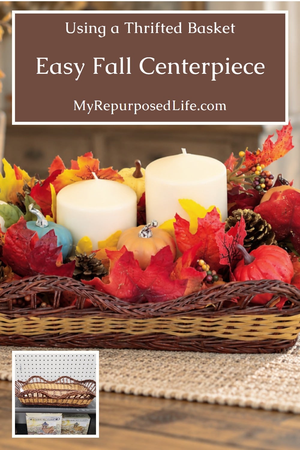Easy Fall Centerpiece Thrifted Basket via @repurposedlife